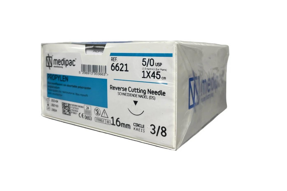 Propylene - Monofilament non absorbable suture. Blue. Pack of 24 pcs.