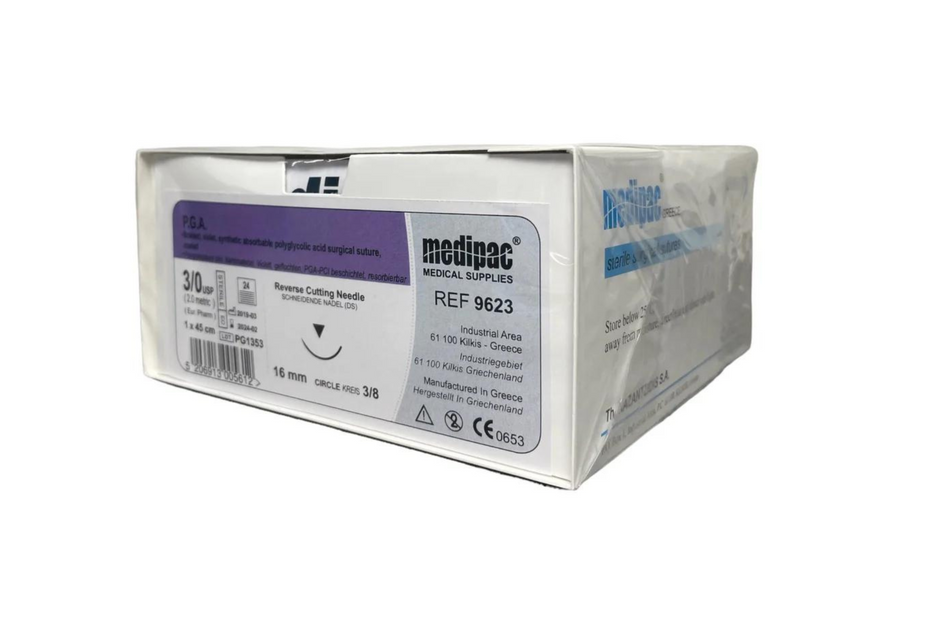 PGA - Braided resorbable suture. Slowly resorbable. Pack of 24 pcs.