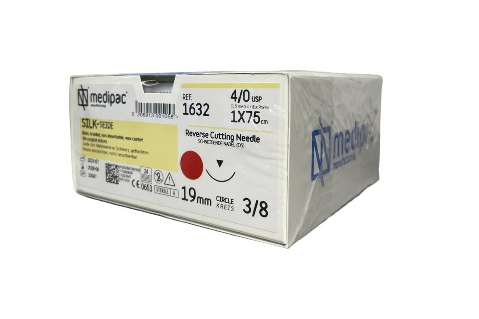 Silk - Non absorbable suture. Black. Pack of 24 pcs.