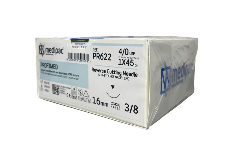 PTFE - Monofilament non absorbable suture. White. Pack of 24 pcs.