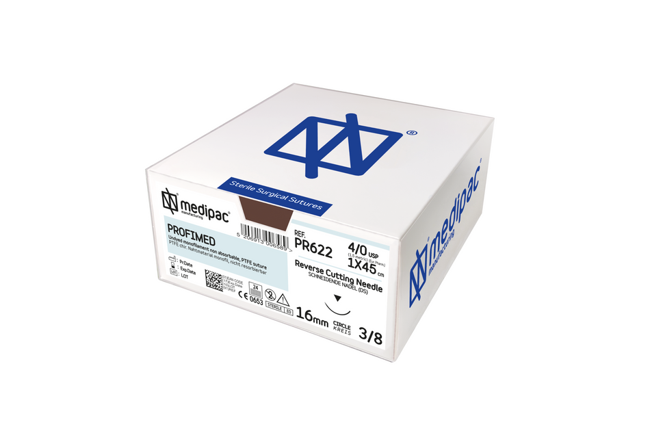 PTFE - Monofilament non absorbable suture. White. Pack of 24 pcs.