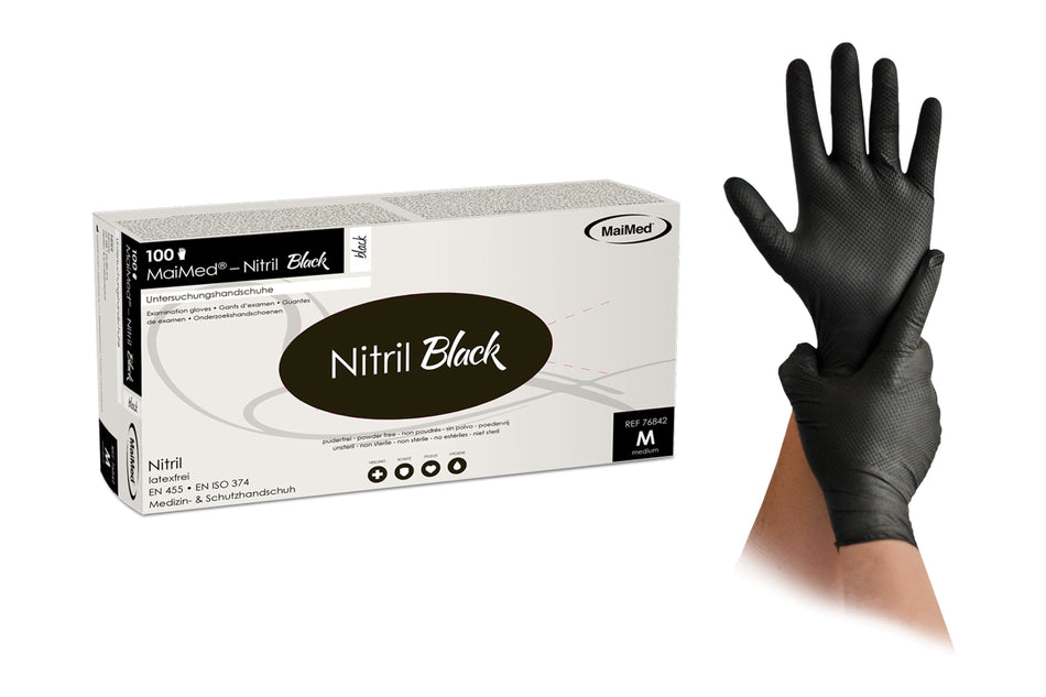 Nitril undersøgelseshandske, sorte, pakning med 10 x 100 stk