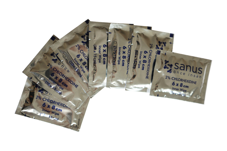 2% chlorhexidine wipes, pack of 100 pcs.
