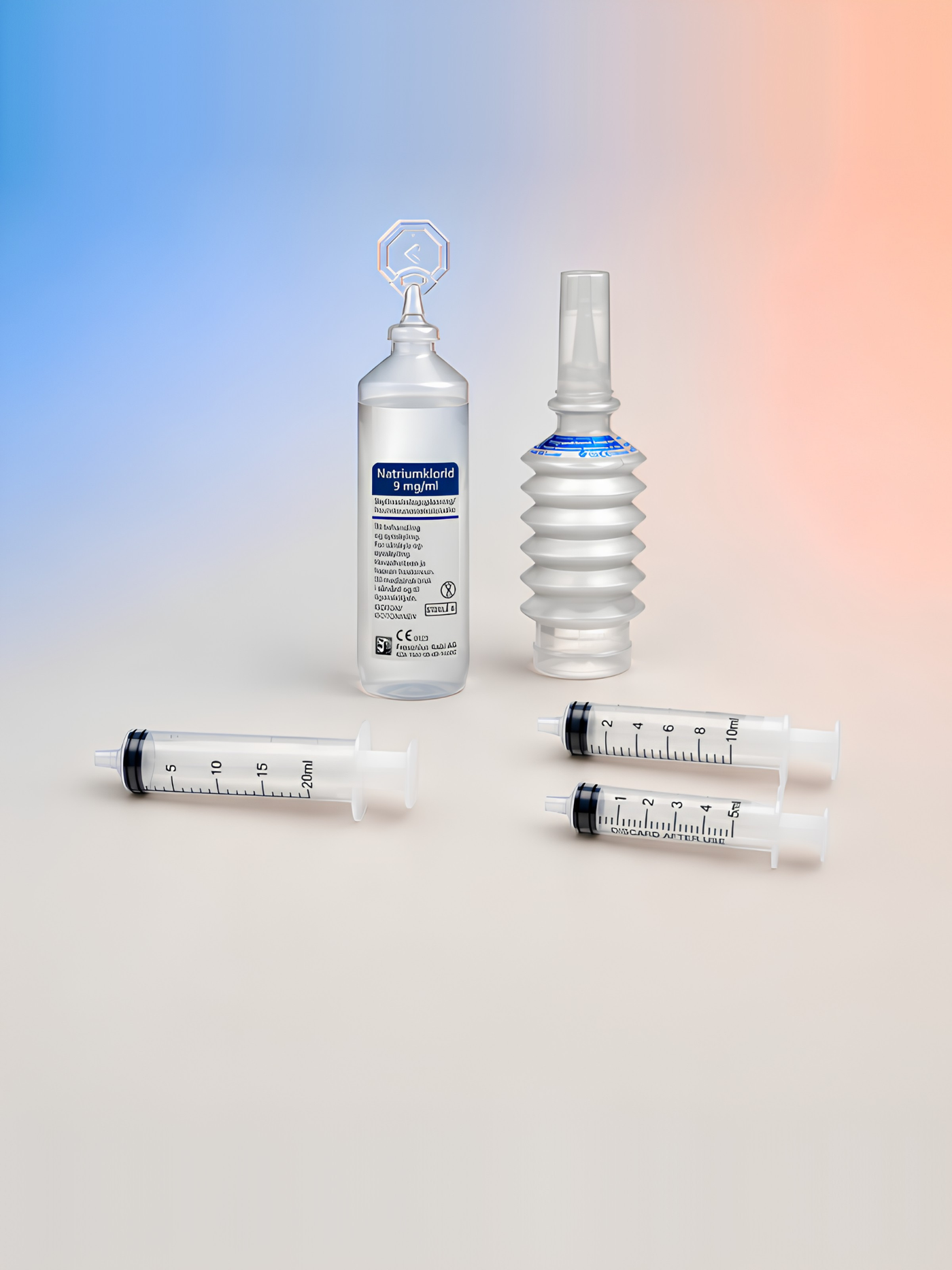 Irrigation saline and syringes