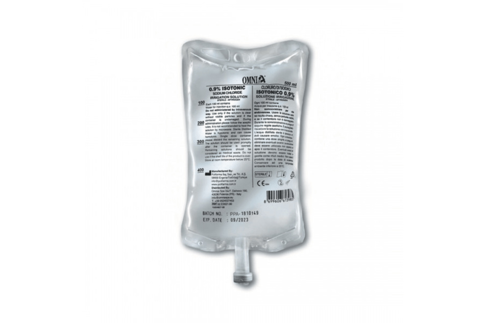 Rinse water sodium chloride in 500 ml bags.